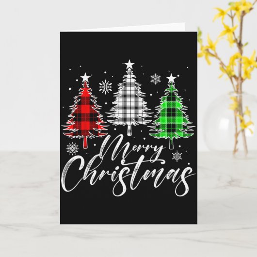 Merry Christmas Tree Buffalo Plaid Red White Green Kaart (Gele Bloem)