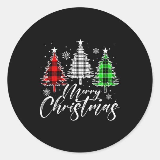 Merry Christmas Tree Buffalo Plaid Red White Green Ronde Sticker (Voorkant)