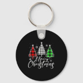 Merry Christmas Tree Buffalo Plaid Red White Green Sleutelhanger (Voorkant)