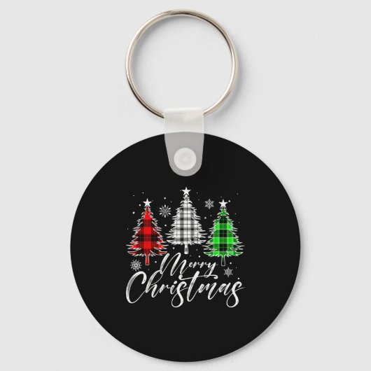 Merry Christmas Tree Buffalo Plaid Red White Green Sleutelhanger (Voorkant)