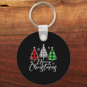 Merry Christmas Tree Buffalo Plaid Red White Green Sleutelhanger (Voorkant)