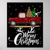 Merry Christmas Tree Buffalo Plaid Truck Family Gr Poster (Voorkant)