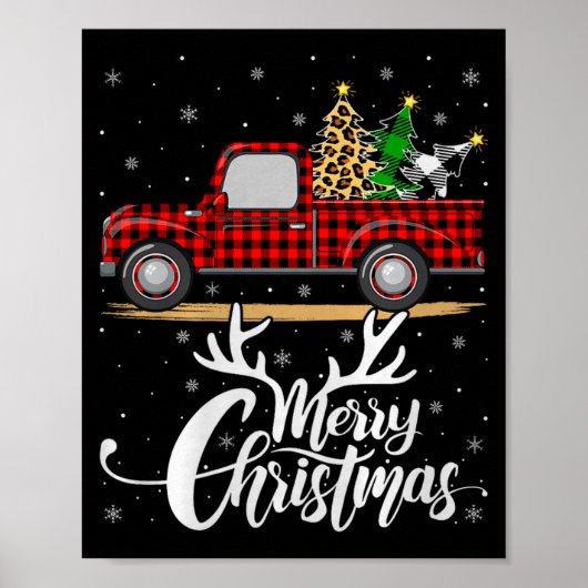 Merry Christmas Tree Buffalo Plaid Truck Family Gr Poster (Voorkant)
