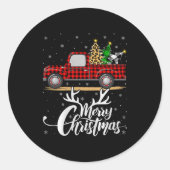 Merry Christmas Tree Buffalo Plaid Truck Family Gr Ronde Sticker (Voorkant)