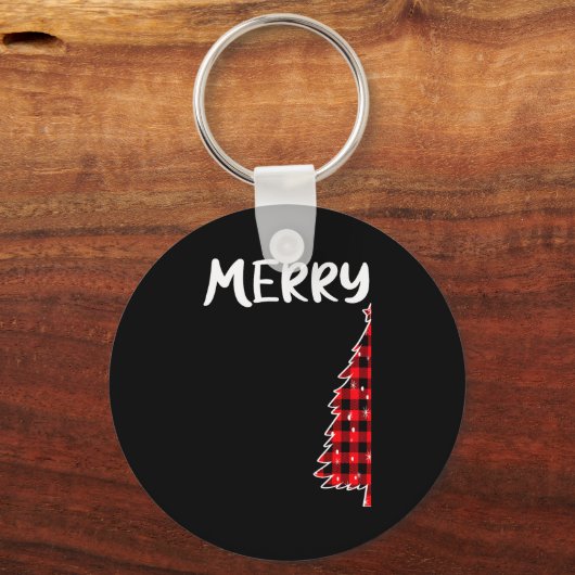 Merry Christmas Tree Buffalo Plaid Xmas Couples Ma Sleutelhanger (Voorkant)