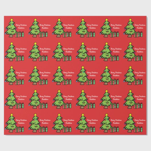 Merry Christmas Tree Cadeaus Ornament Cadeaupapier (Vlak)