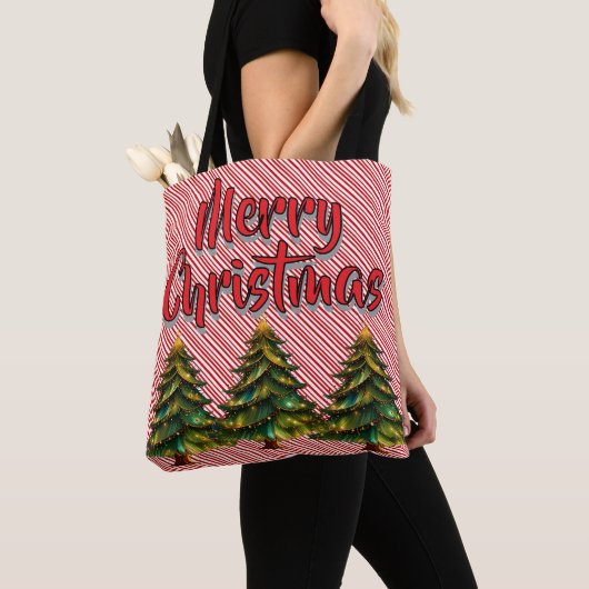 Merry Christmas Tree Candy Cane Fun Holiday Tote Bag (Dichtbij)