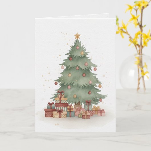 Merry Christmas Tree Card Gifts Under the Tree Kaart (Gele Bloem)