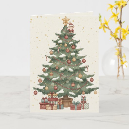 Merry Christmas Tree Card Gifts Under the Tree Kaart (Gele Bloem)