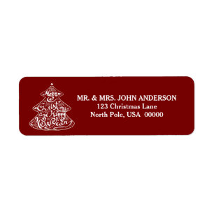 MERRY CHRISTMAS TREE CHALKBOARD RED ETIKET