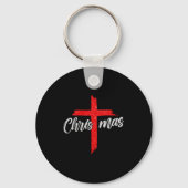 Merry Christmas Tree Christian Cross Jesus Faith B Sleutelhanger (Voorkant)