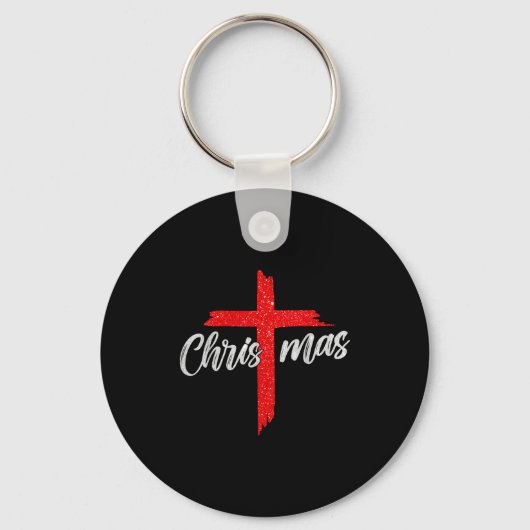 Merry Christmas Tree Christian Cross Jesus Faith B Sleutelhanger (Voorkant)