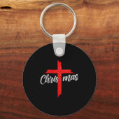 Merry Christmas Tree Christian Cross Jesus Faith B Sleutelhanger (Voorkant)