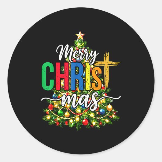 Merry Christmas Tree Christian Xmas  Ronde Sticker (Voorkant)