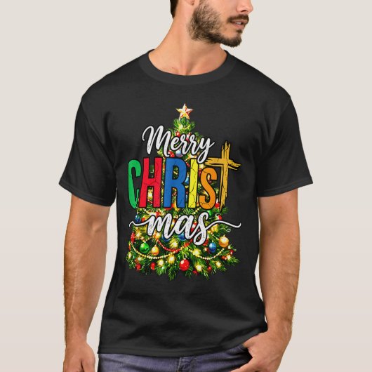 Merry Christmas Tree Christian Xmas T-shirt (Voorkant)
