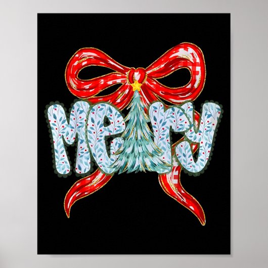 Merry Christmas Tree Coquette Bow Xmas Holiday Wom Poster (Voorkant)
