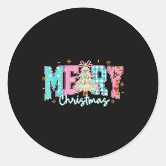 Merry Christmas Tree Coquette Bow Xmas Holiday Wom Ronde Sticker (Voorkant)