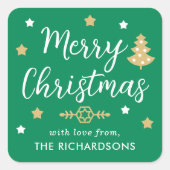 Merry Christmas Tree Custom Family Name Green Vierkante Sticker (Voorkant)