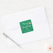 Merry Christmas Tree Custom Family Name Green Vierkante Sticker (Envelop)