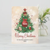 Merry Christmas Tree Custom PHOTO Family Name Feestdagenkaart (Staand voorkant)