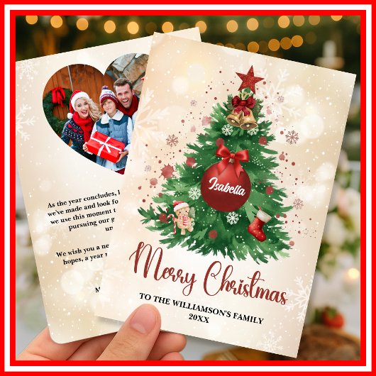 Merry Christmas Tree Custom PHOTO Family Name Feestdagenkaart
