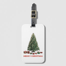 Merry Christmas. Tree (design 1) with gifts Bagagelabel