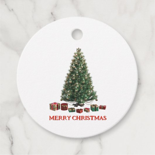 Merry Christmas. Tree (design 1) with gifts Bedankjes Labels (Voorkant)