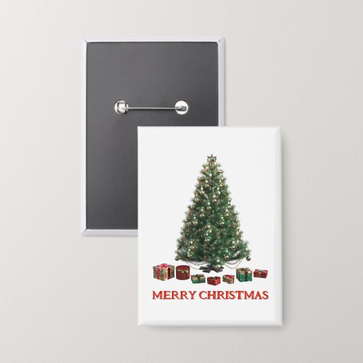 Merry Christmas. Tree (design 1) with gifts Button (Voorkant / Achterkant)