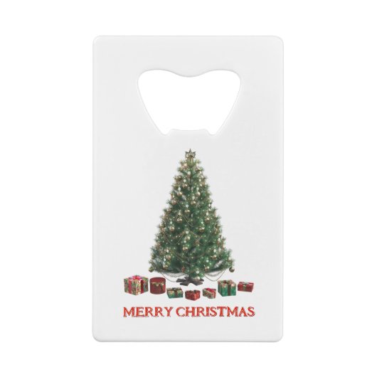 Merry Christmas. Tree (design 1) with gifts Creditkaart Flessenopener (Achterkant)