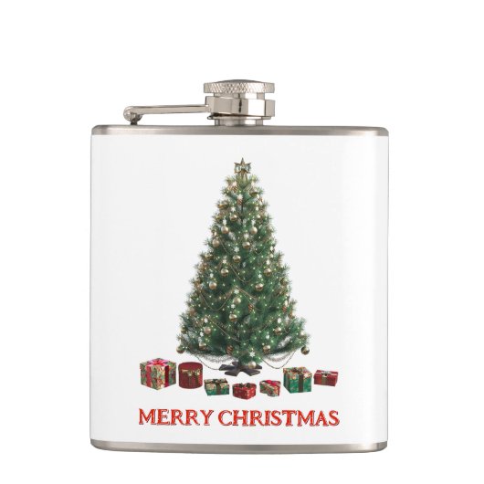 Merry Christmas. Tree (design 1) with gifts Heupfles (Voorkant)