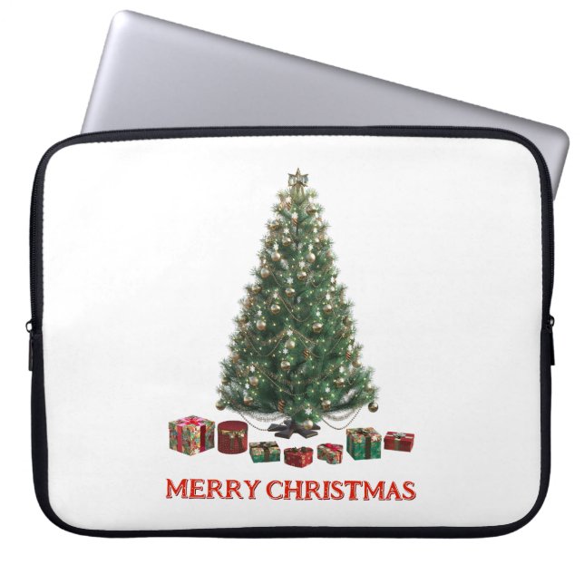 Merry Christmas. Tree (design 1) with gifts Laptop Sleeve (Voorkant)