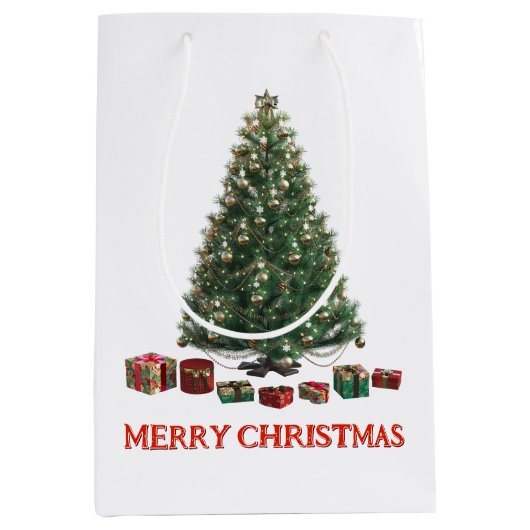 Merry Christmas. Tree (design 1) with gifts Medium Cadeauzakje (Voorkant)