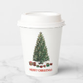 Merry Christmas. Tree (design 1) with gifts Papieren Bekers (Voorkant)
