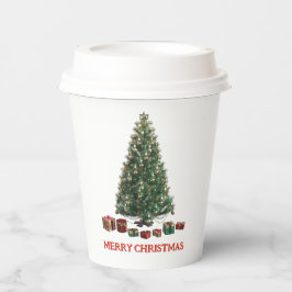 Merry Christmas. Tree (design 1) with gifts Papieren Bekers
