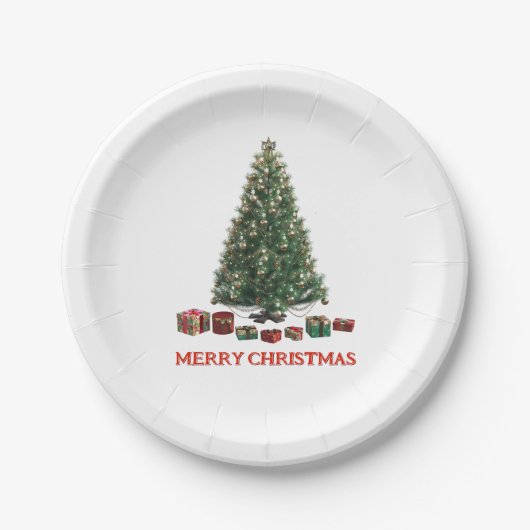 Merry Christmas. Tree (design 1) with gifts Papieren Bordje (Voorkant)