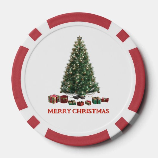 Merry Christmas. Tree (design 1) with gifts Poker Chips (Achterkant)