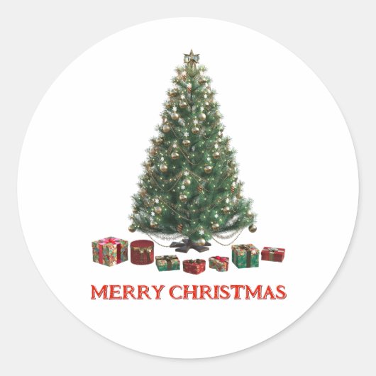 Merry Christmas. Tree (design 1) with gifts Ronde Sticker (Voorkant)