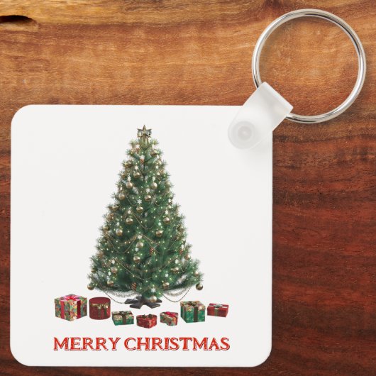 Merry Christmas. Tree (design 1) with gifts Sleutelhanger (Achterkant)