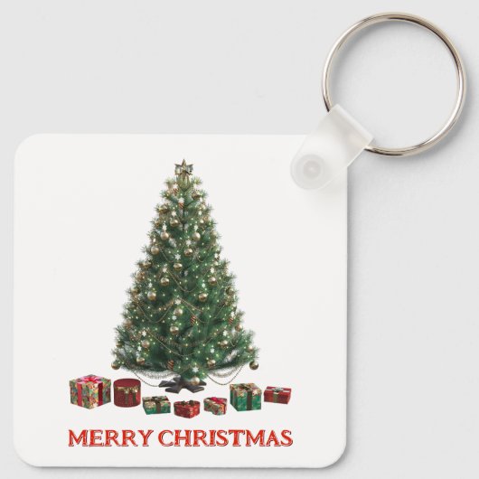 Merry Christmas. Tree (design 1) with gifts Sleutelhanger (Achterkant)