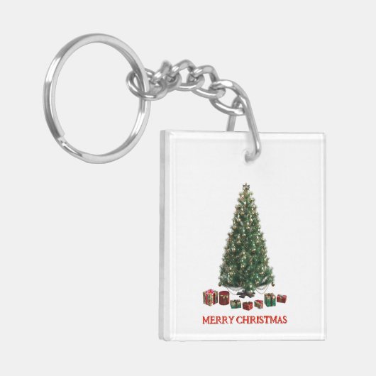Merry Christmas. Tree (design 1) with gifts Sleutelhanger (Voorkant Links)