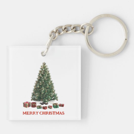 Merry Christmas. Tree (design 1) with gifts Sleutelhanger (Achterkant)