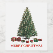 Merry Christmas. Tree (design 1) with gifts Wijn Etiket (Enkel label)