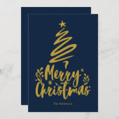 Merry Christmas Tree Donkerblauwe Kerst Kaart (Voorkant / Achterkant)