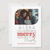 Merry Christmas Tree Doodle Moderne Vakantiefoto Feestdagenkaart (Voorkant)