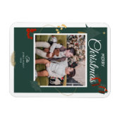  Merry Christmas Tree Family Photo Green Red Magneet (Horizontaal)