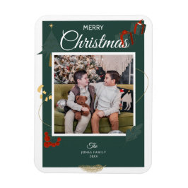 Merry Christmas Tree Family Photo Green Red Magneet