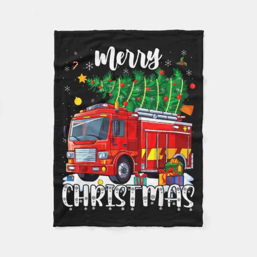 Merry Christmas Tree Firetruck Pajama Firefighter Fleece Deken (Voorkant)
