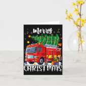 Merry Christmas Tree Firetruck Pajama Firefighter  Kaart (Gele Bloem)