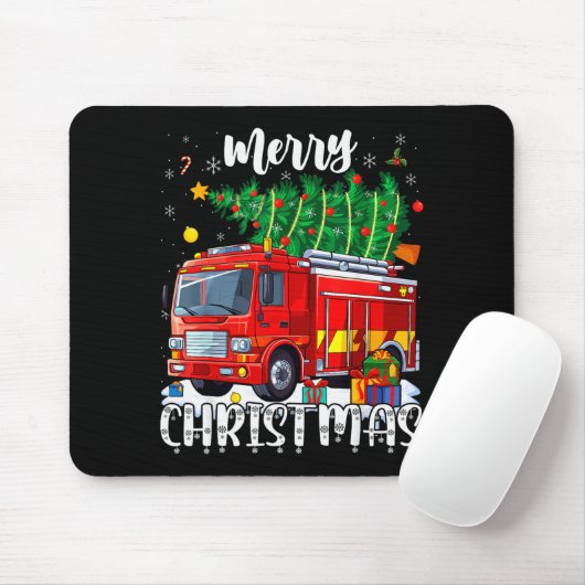 Merry Christmas Tree Firetruck Pajama Firefighter Muismat (Met muis)