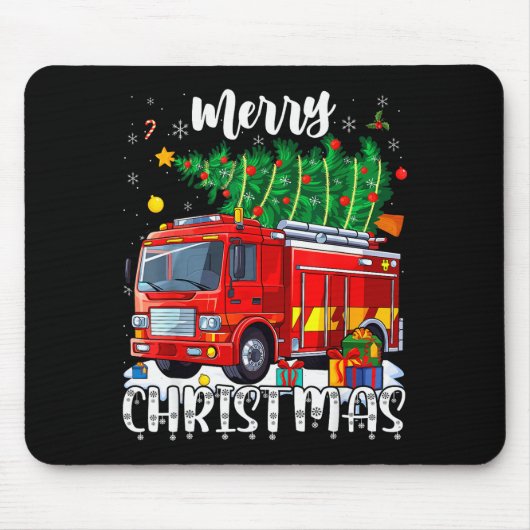 Merry Christmas Tree Firetruck Pajama Firefighter  Muismat (Voorkant)